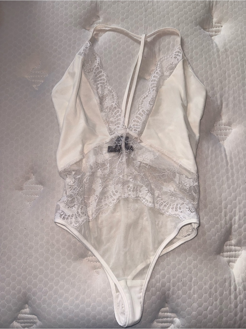 118. Lace-Trim White Bodysuit Halter Top